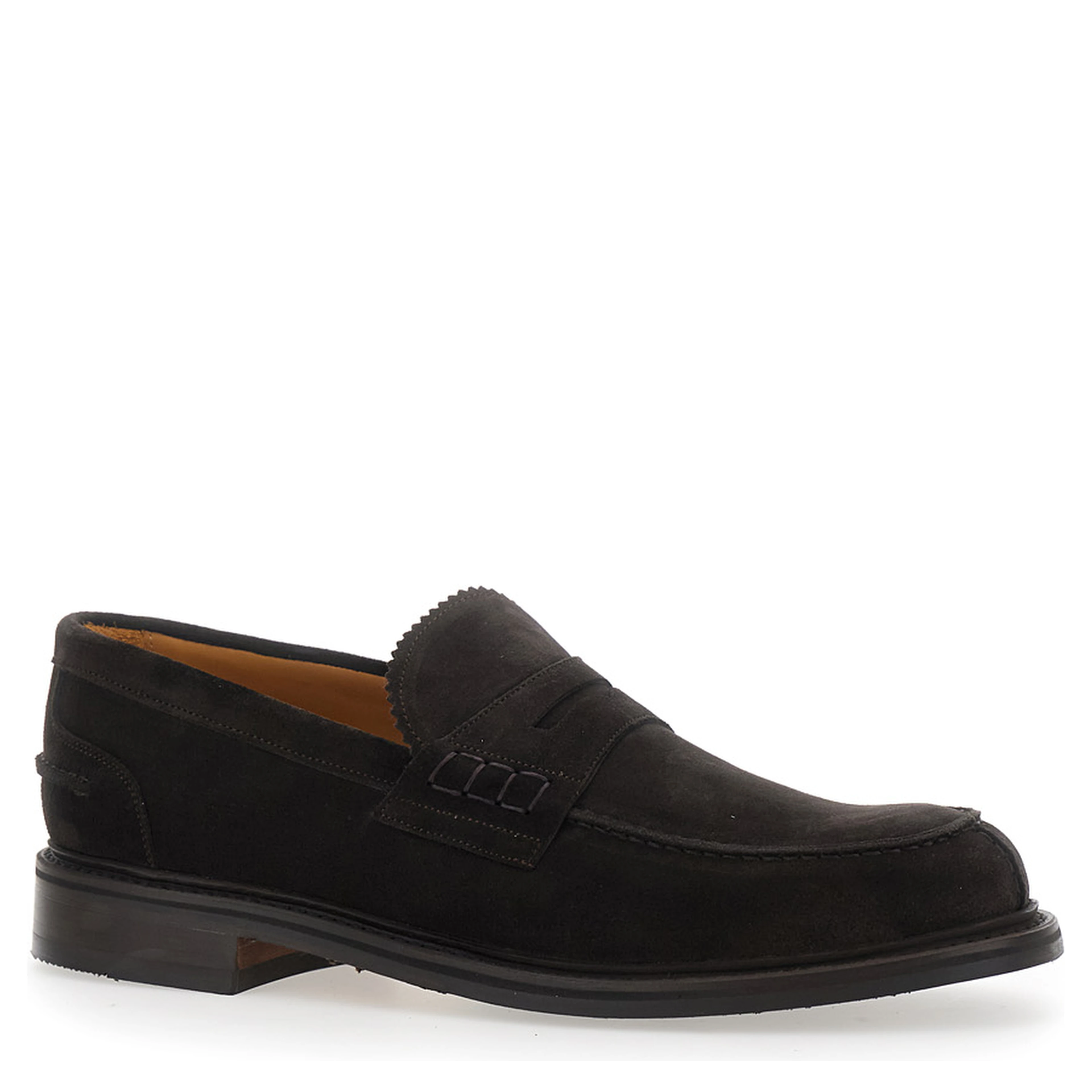 Brown loafers with almond toe in suede for men