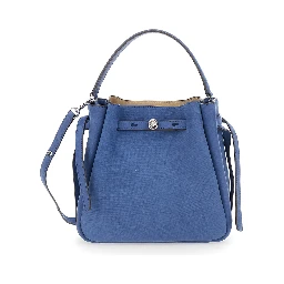 Romy Blue Handbag with Adjustable and Removable Shoulder Strap and Strap with Logo Plate on the Front in Leather for Women