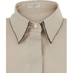 Beige Shirt with classic collar with Monil in cotton for women