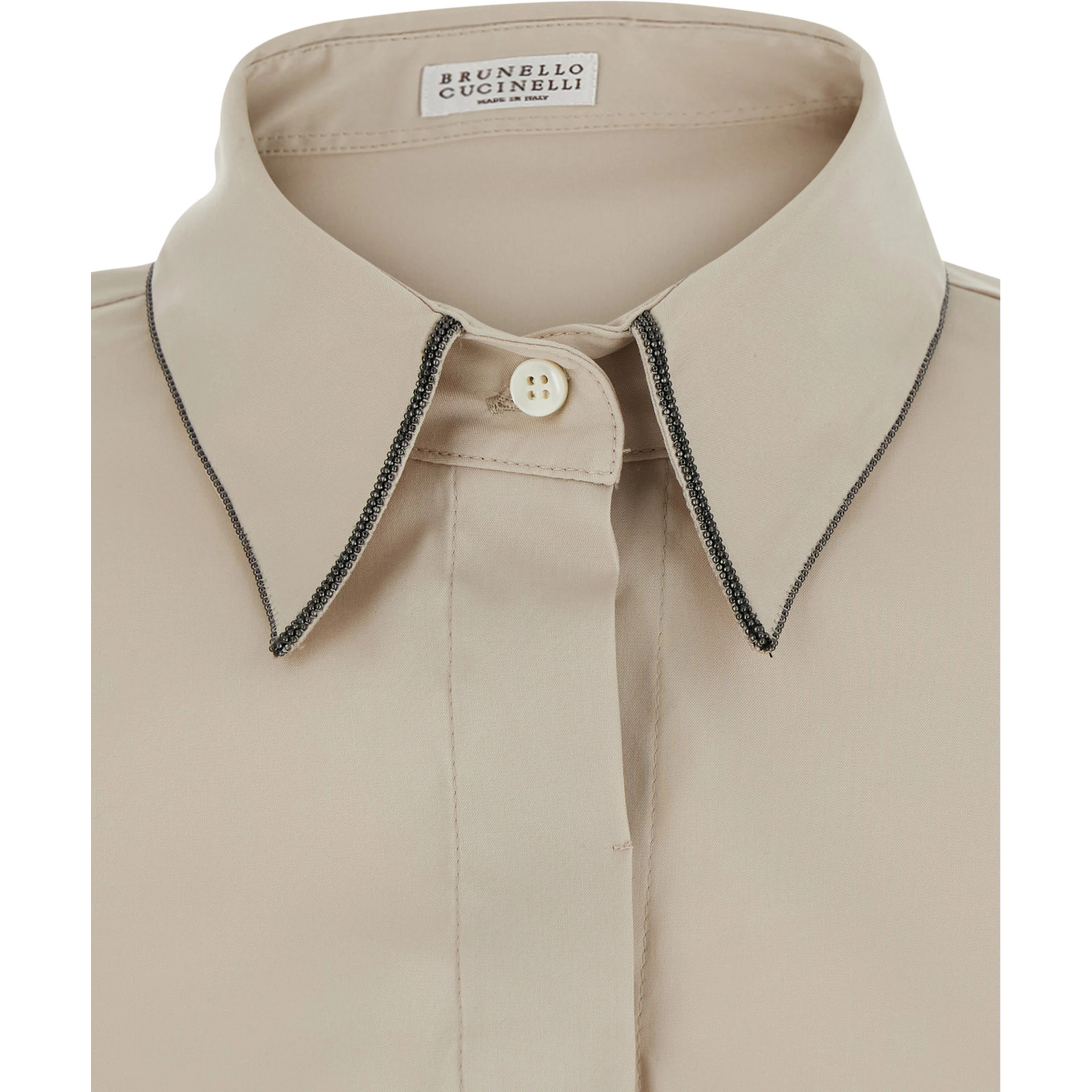 Beige Shirt with classic collar with Monil in cotton for women