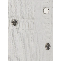 White Crew neck cardigan with two Patch pockets on the front in cotton for women