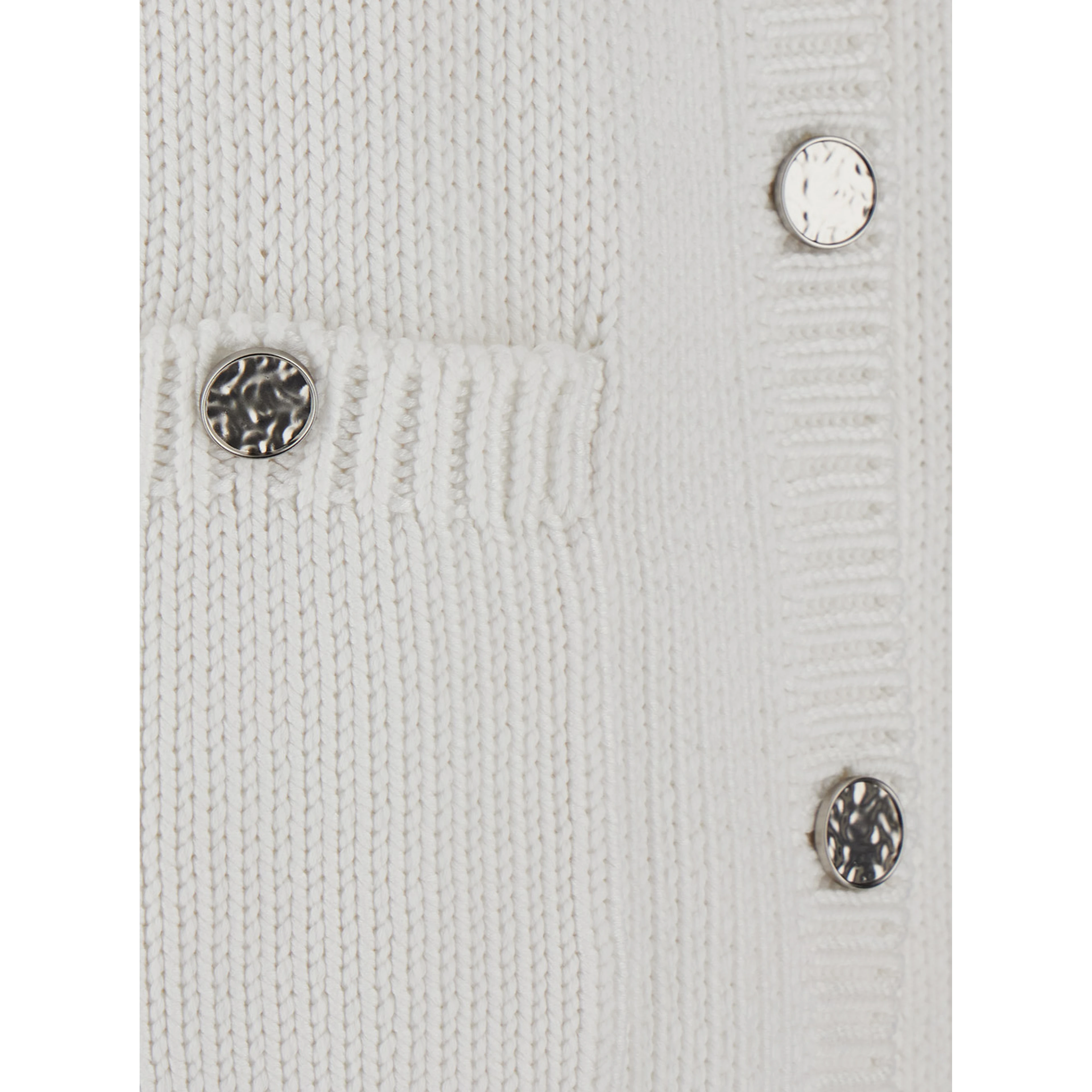 White Crew neck cardigan with two Patch pockets on the front in cotton for women