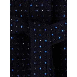 Blue Coat with Wide Classic Collar and All-Over Applied Rhinestones in Wool for Women