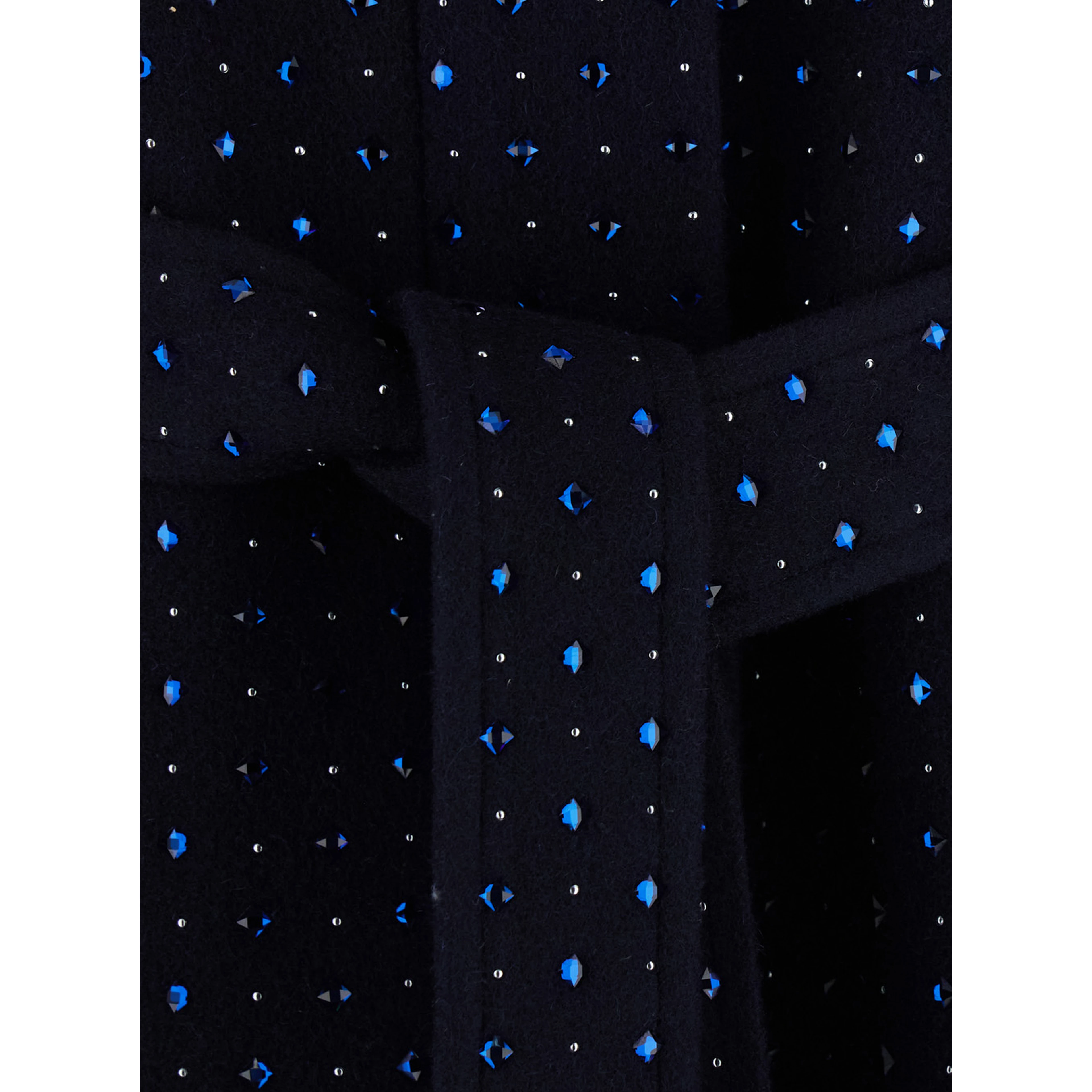 Blue Coat with Wide Classic Collar and All-Over Applied Rhinestones in Wool for Women