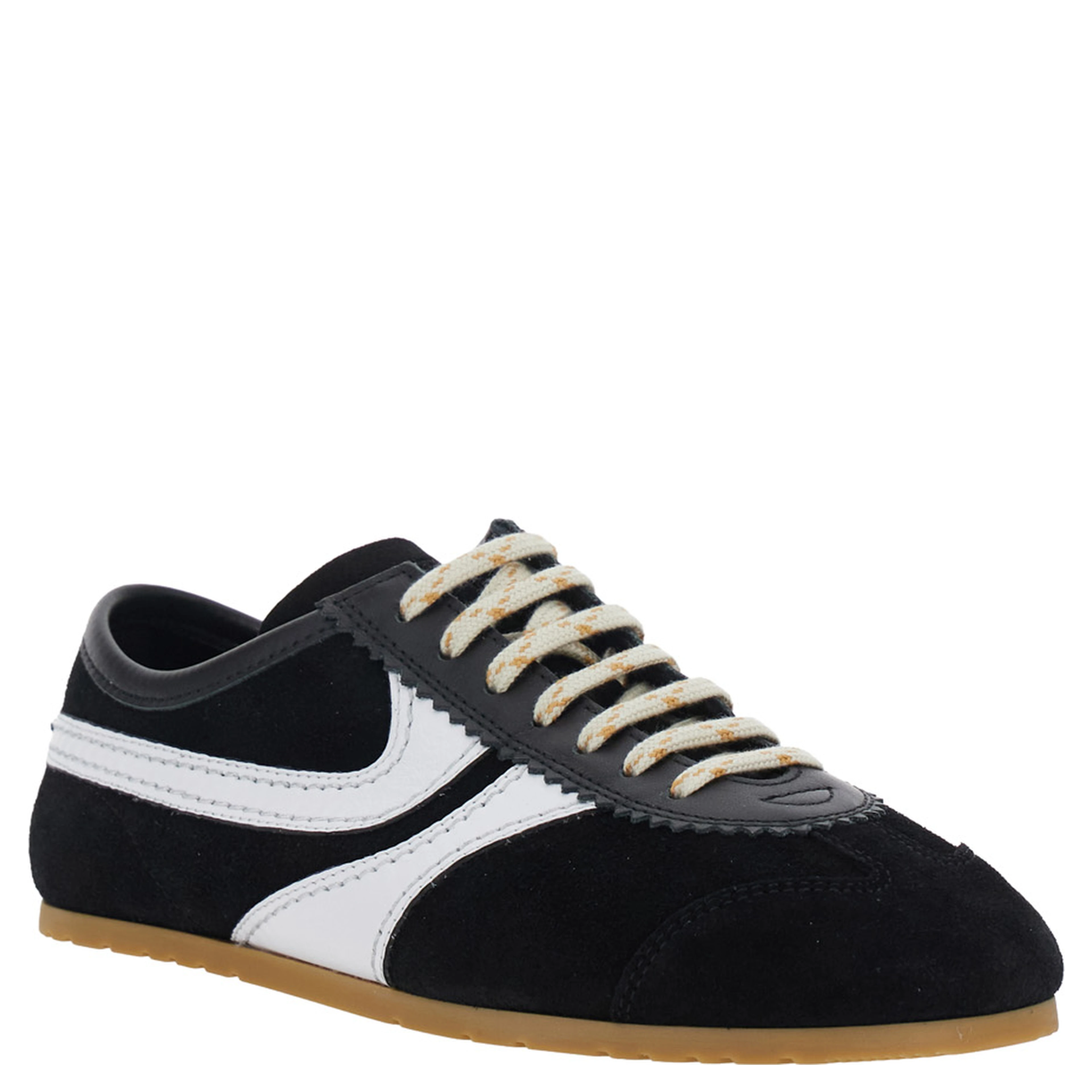 Black Low-top sneakers with contrasting details on the side in leather, women