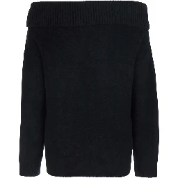 black Sweater with Boat neckline and mini tone-on-tone logo in cashmere for women