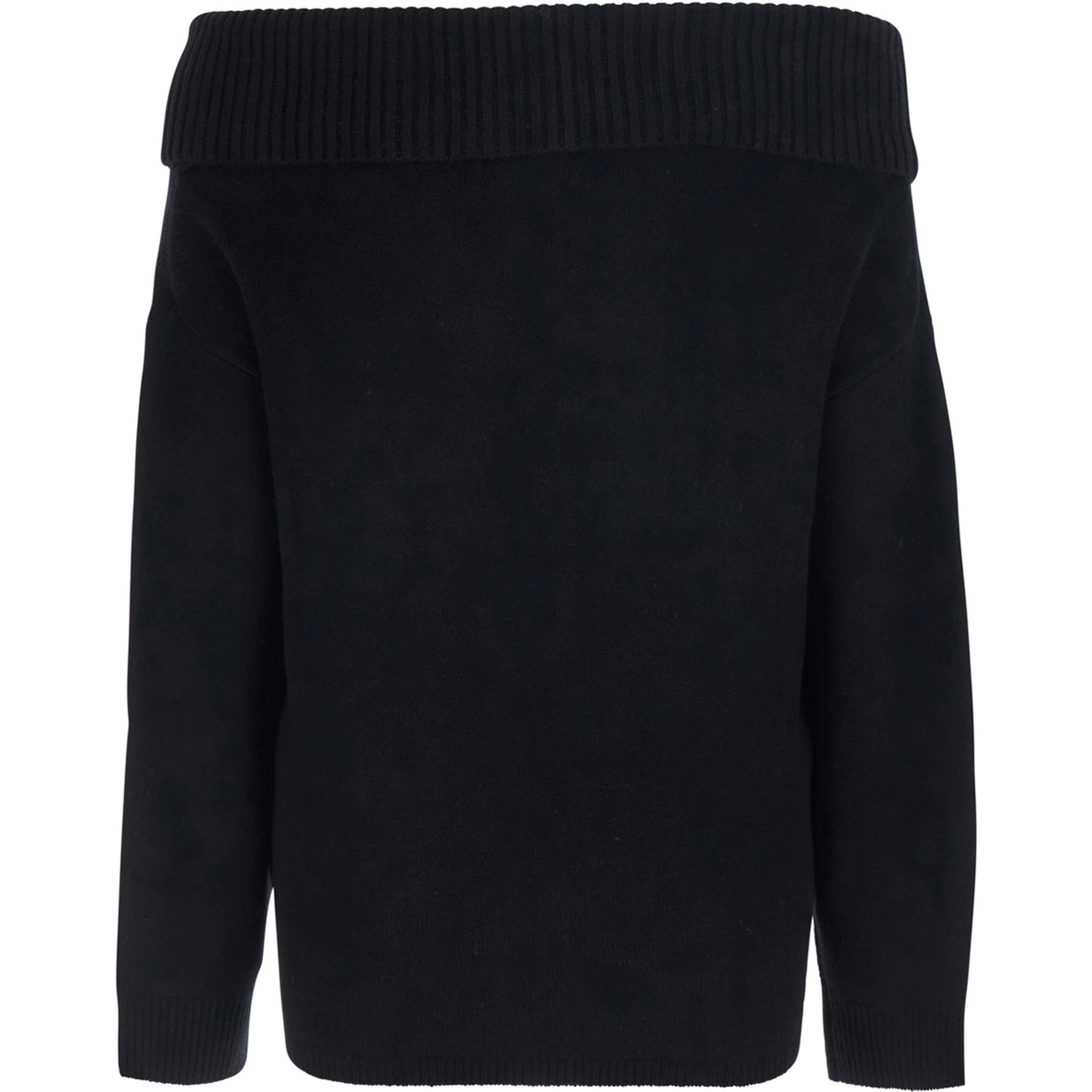 black Sweater with Boat neckline and mini tone-on-tone logo in cashmere for women
