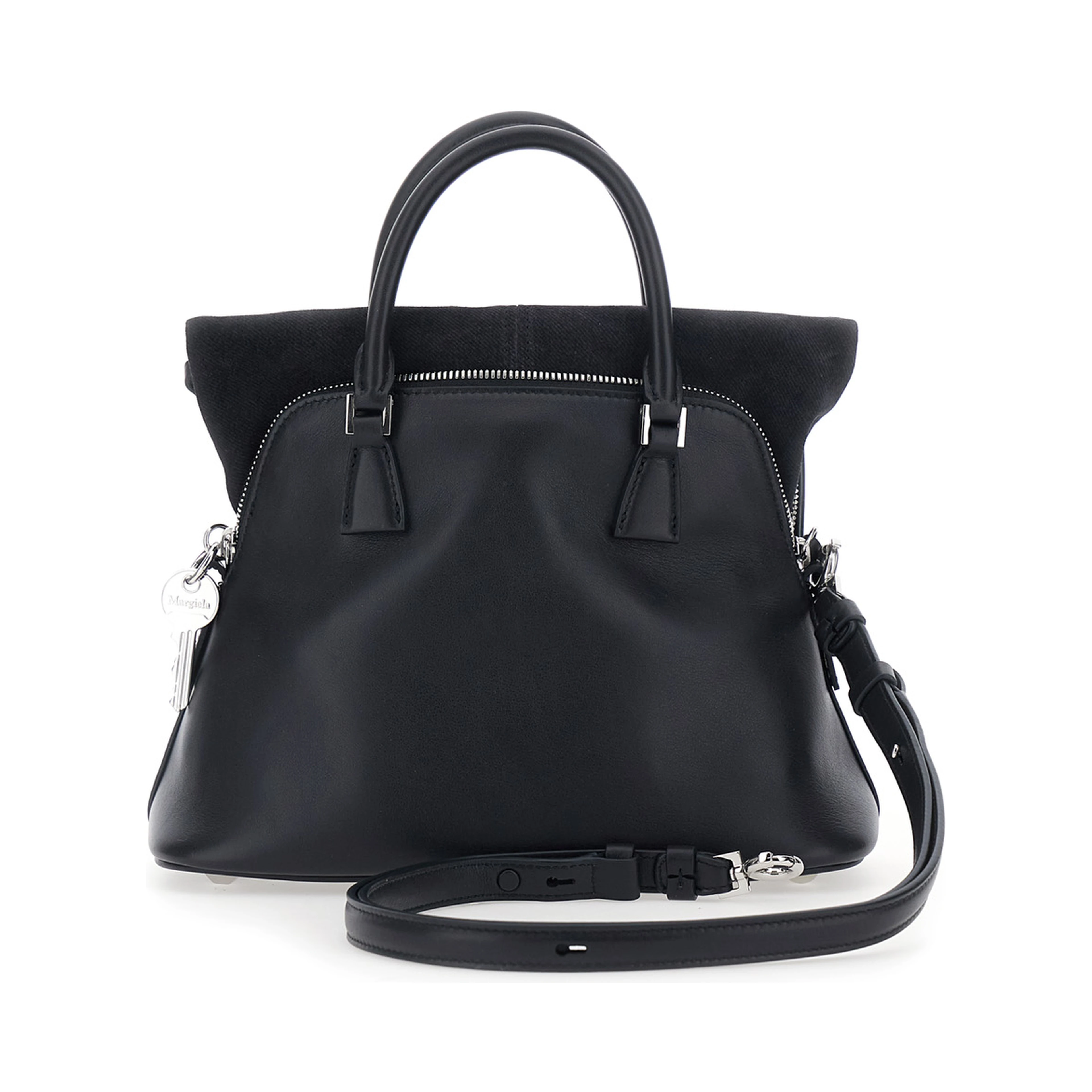 Black Handbag with Adjustable and Removable Shoulder Strap in Leather for Women