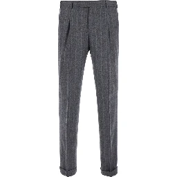 Grey Pants with front pleats and all-over stripes in wool blend Men