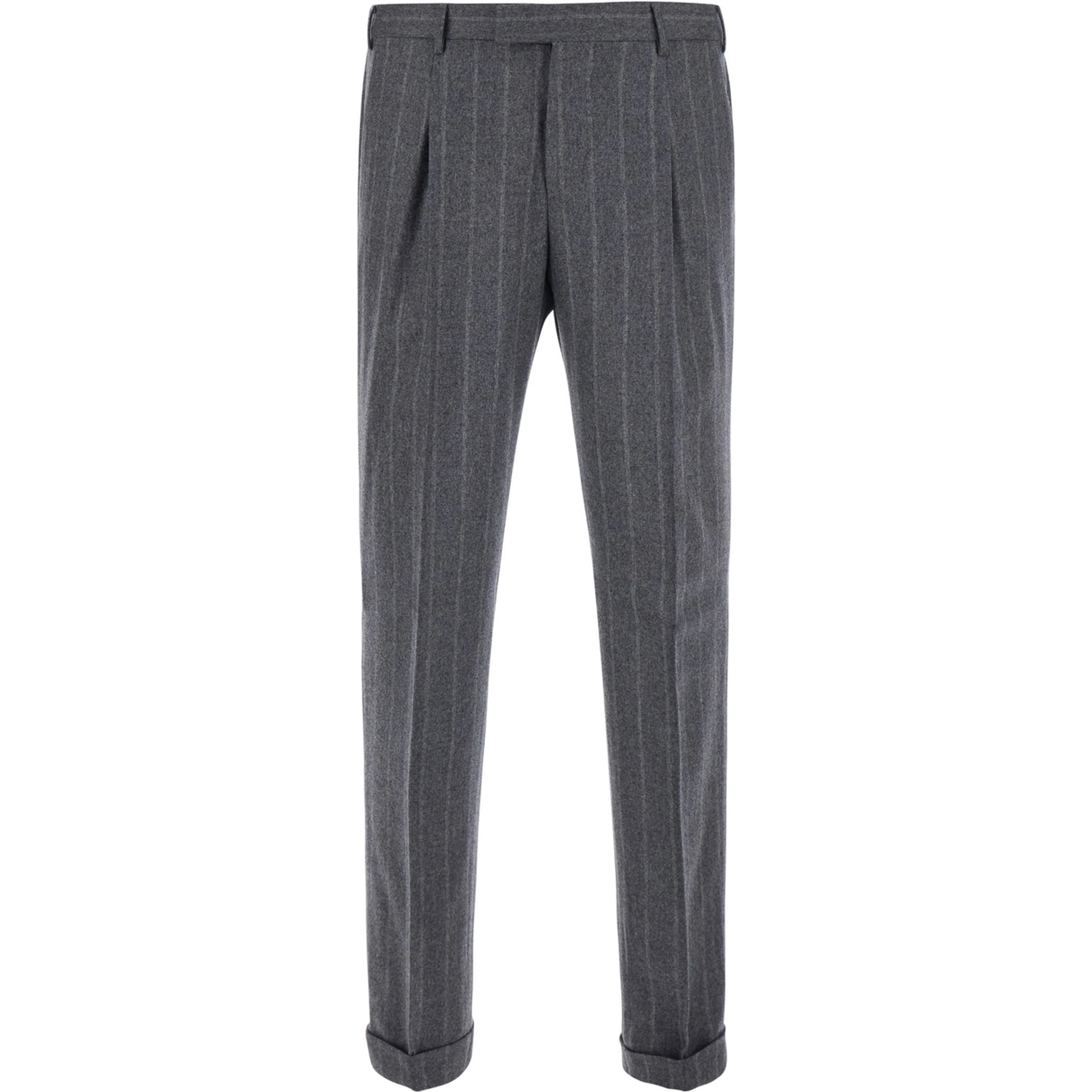 Grey Pants with front pleats and all-over stripes in wool blend Men