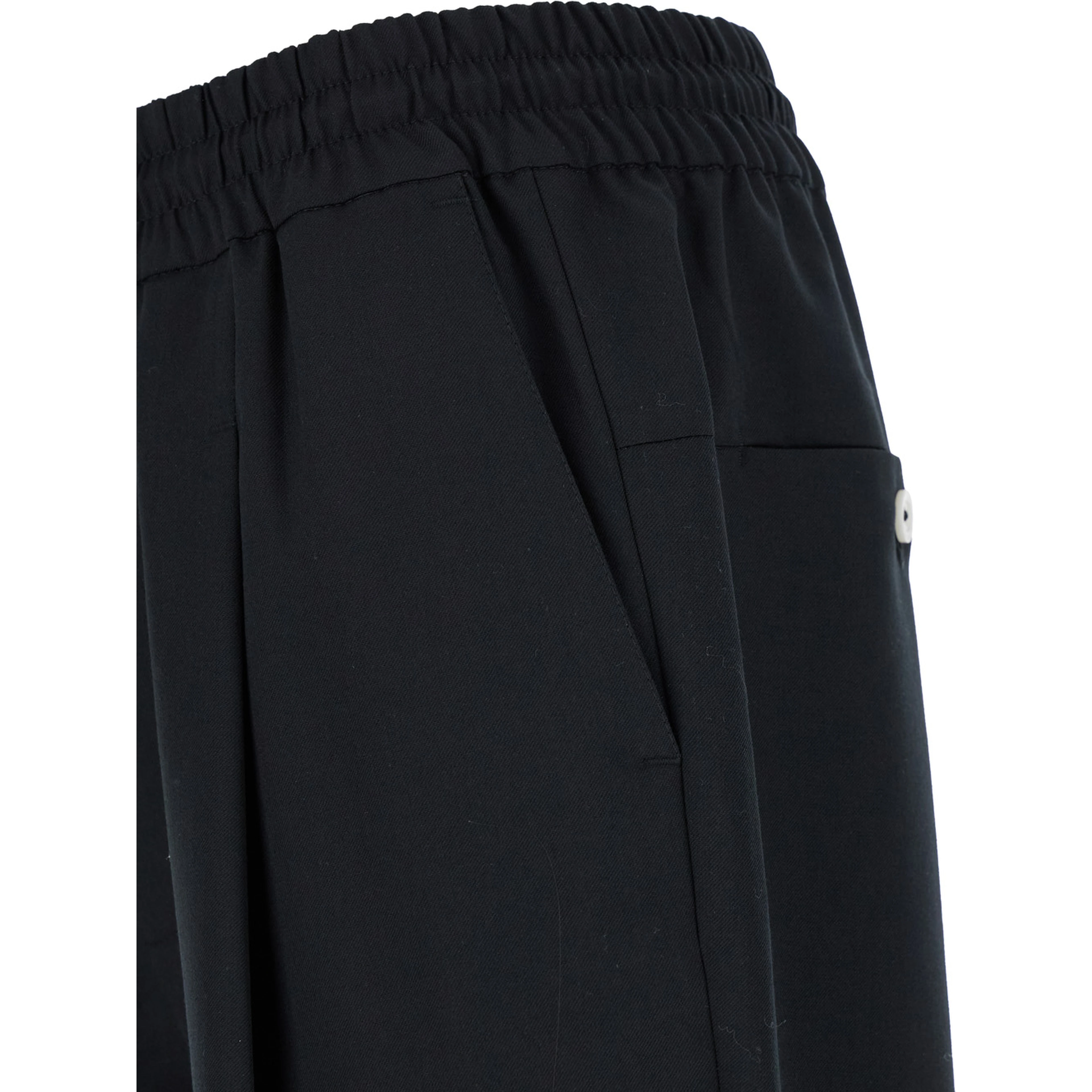 Pants Le Pantalon Cropped with Elastic Waist and Drawstring in Wool Blend Black Men