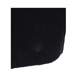 black Sweater with Boat neckline and mini tone-on-tone logo in cashmere for women