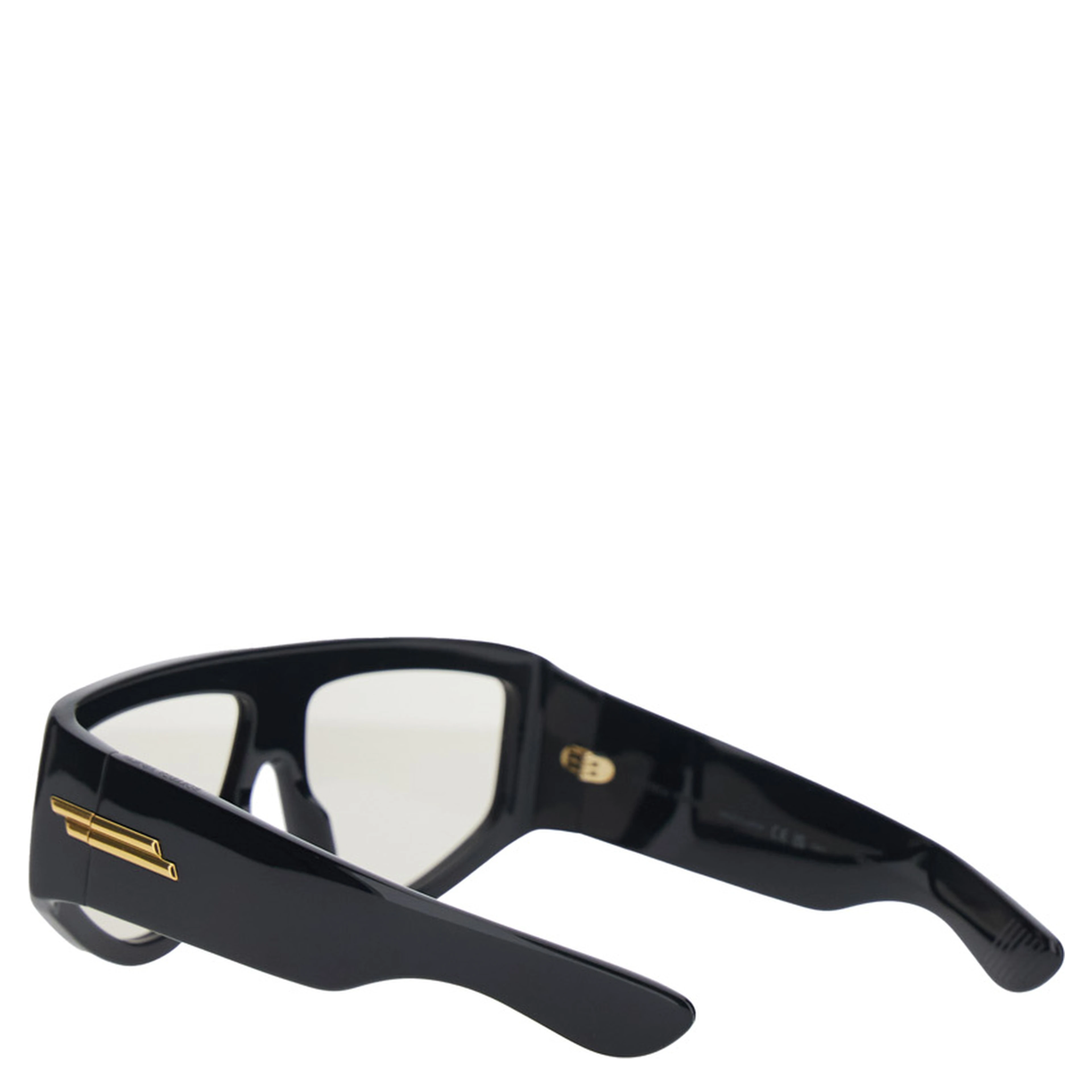 Black Sunglasses with square design and gold color detail on the temples in acetate for women