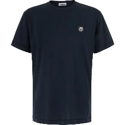 Blue Crew neck T-shirt with logo patch on the front in cotton for men