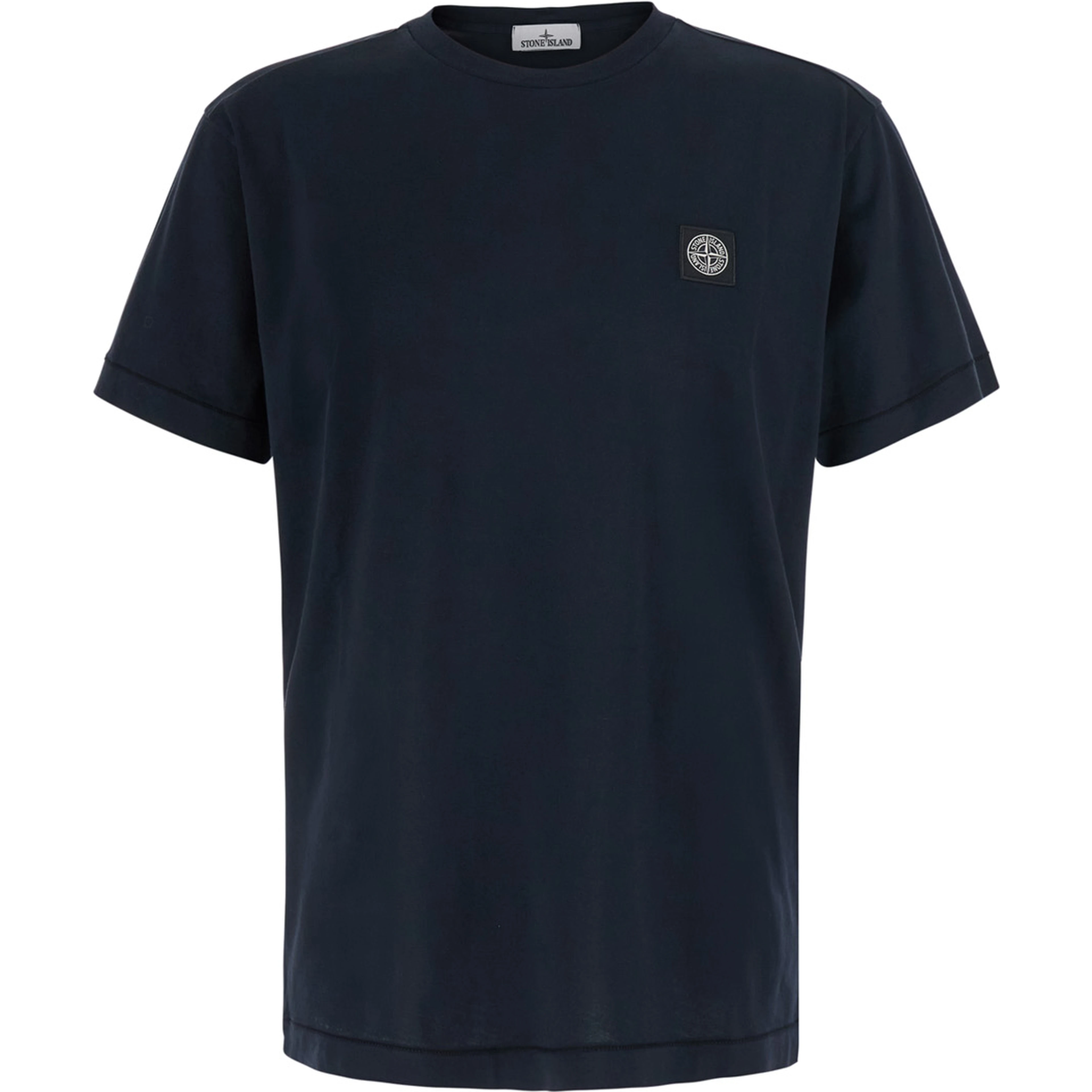 Blue Crew neck T-shirt with logo patch on the front in cotton for men