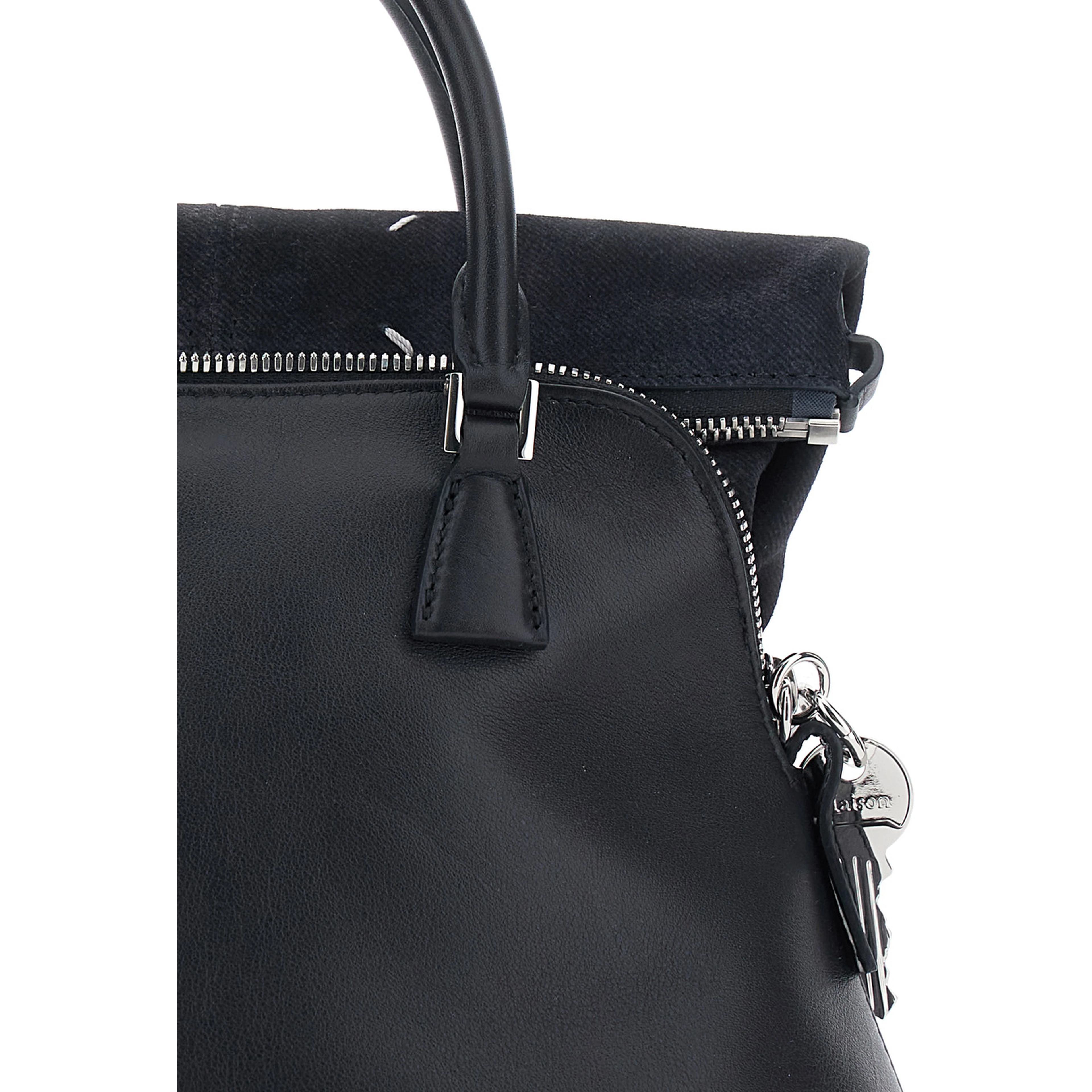 Black Handbag with Adjustable and Removable Shoulder Strap in Leather for Women