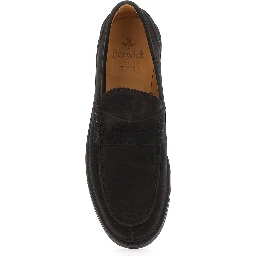 Brown loafers with almond toe in suede for men