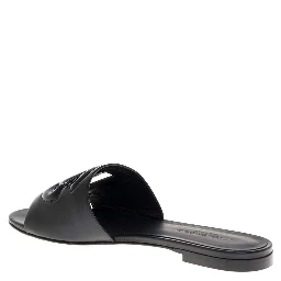 Black Leather Cut-Out Detail Slip-On Sandals for Women