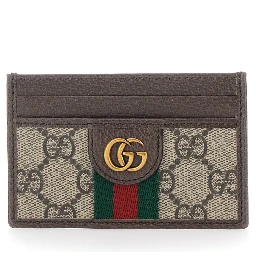 Card holder Ophidia with GG Plate in GG Canvas and Leather Beige Men