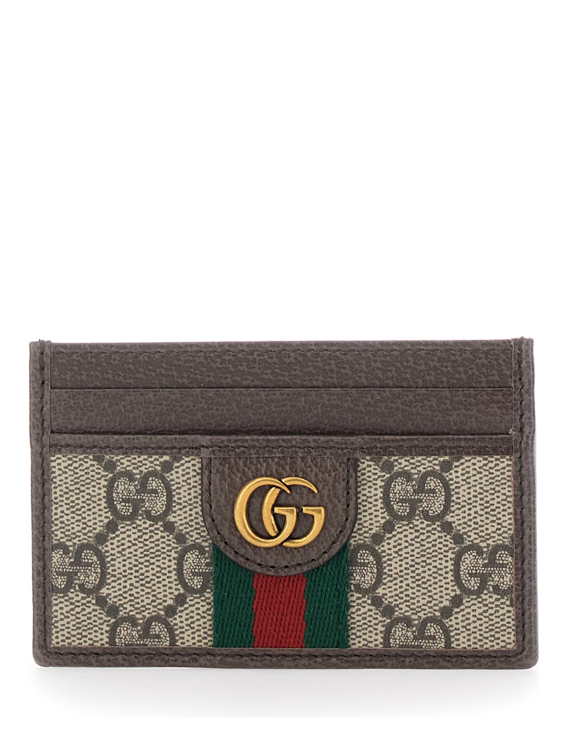 Card holder Ophidia with GG Plate in GG Canvas and Leather Beige Men
