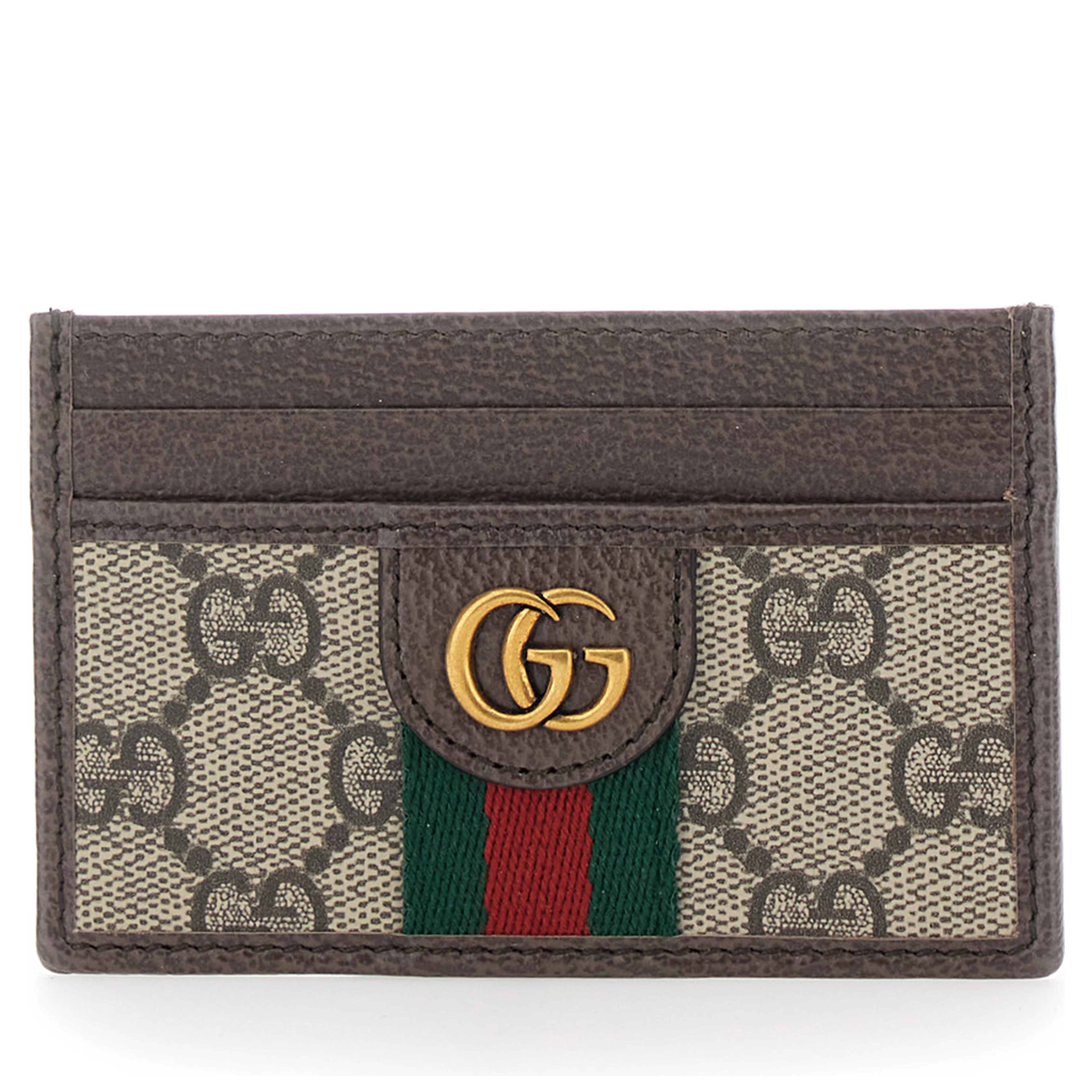 Card holder Ophidia with GG Plate in GG Canvas and Leather Beige Men