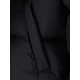 Black Down jacket with applied fur on the front in Tech Fabric women