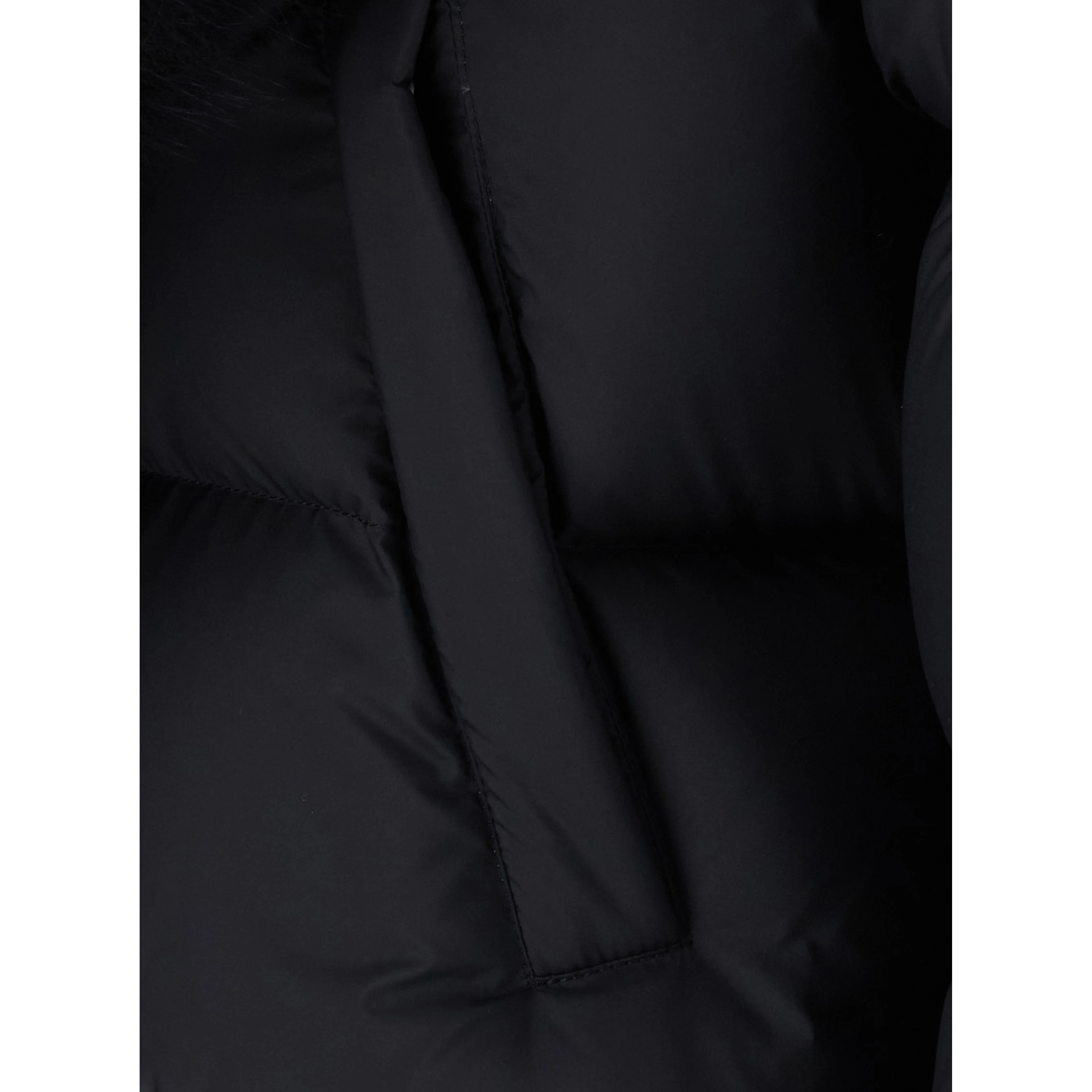 Black Down jacket with applied fur on the front in Tech Fabric women