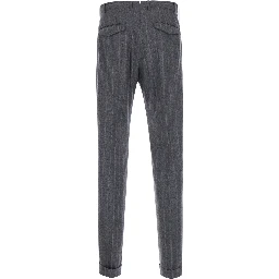 Grey Pants with front pleats and all-over stripes in wool blend Men