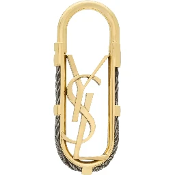 gold colored Keychain with YSL logo design in metal for men