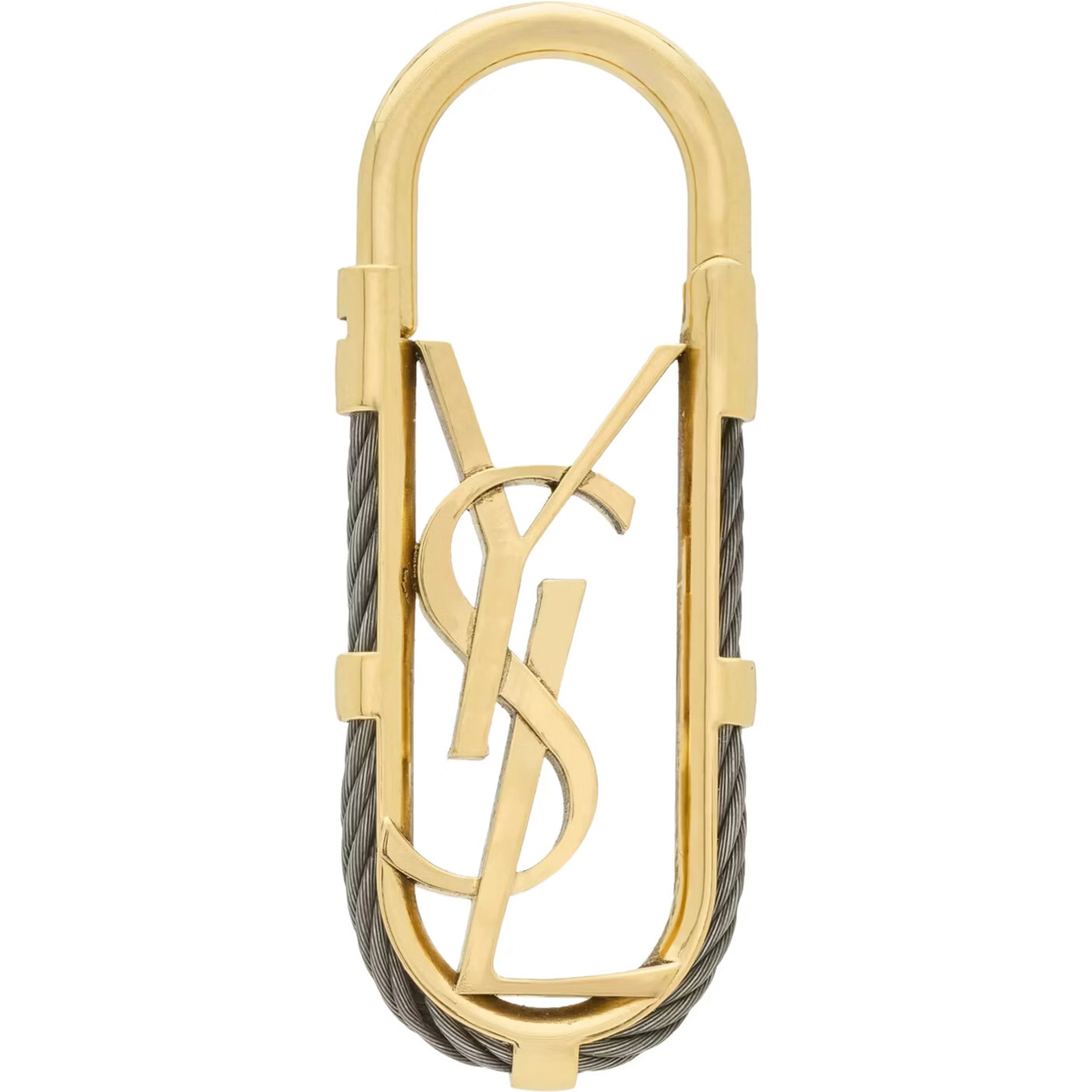 gold colored Keychain with YSL logo design in metal for men