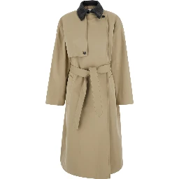 Beige Trench with classic collar with Intreccio and belt on the front in cotton for women