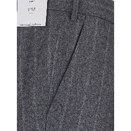 Grey Pants with front pleats and all-over stripes in wool blend Men