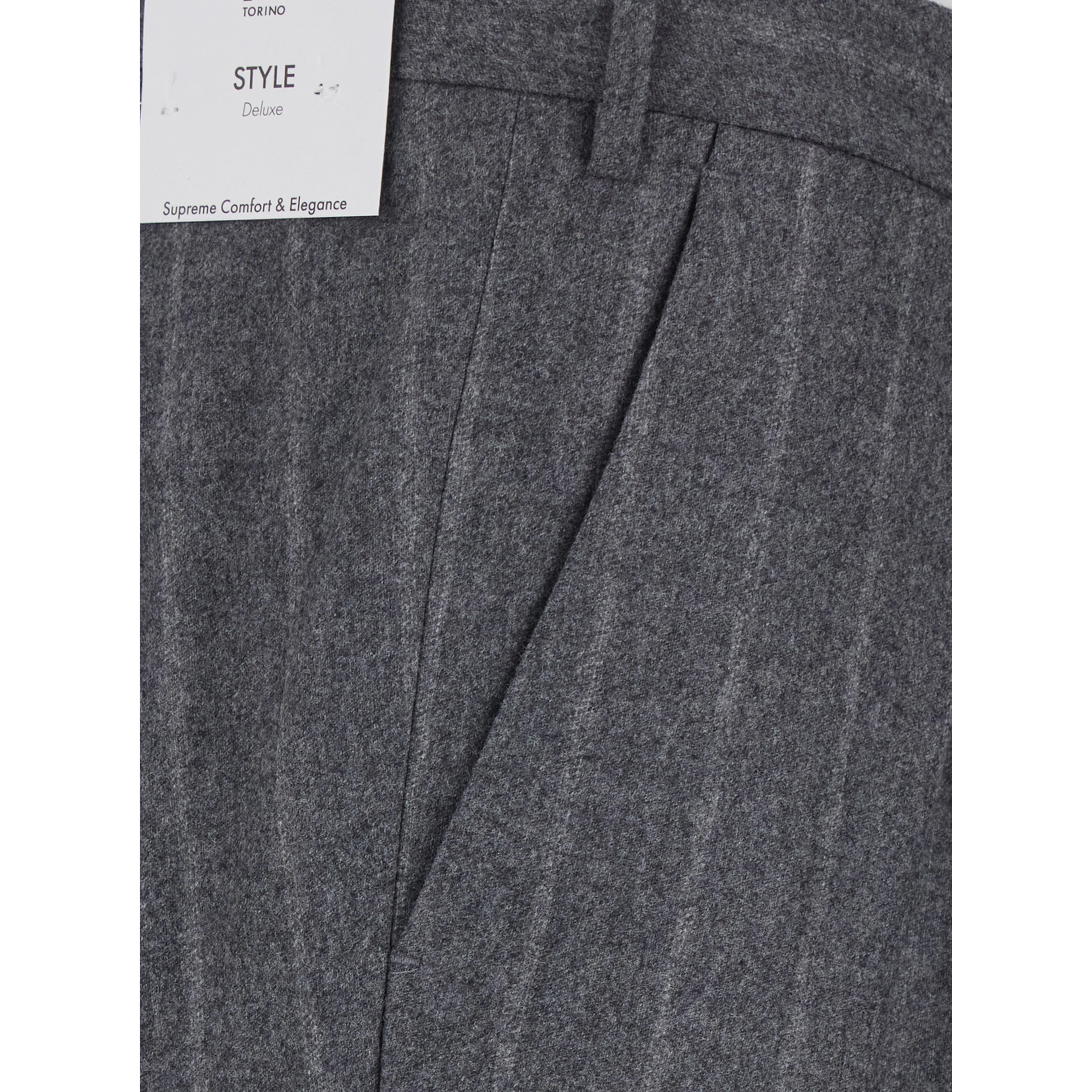 Grey Pants with front pleats and all-over stripes in wool blend Men