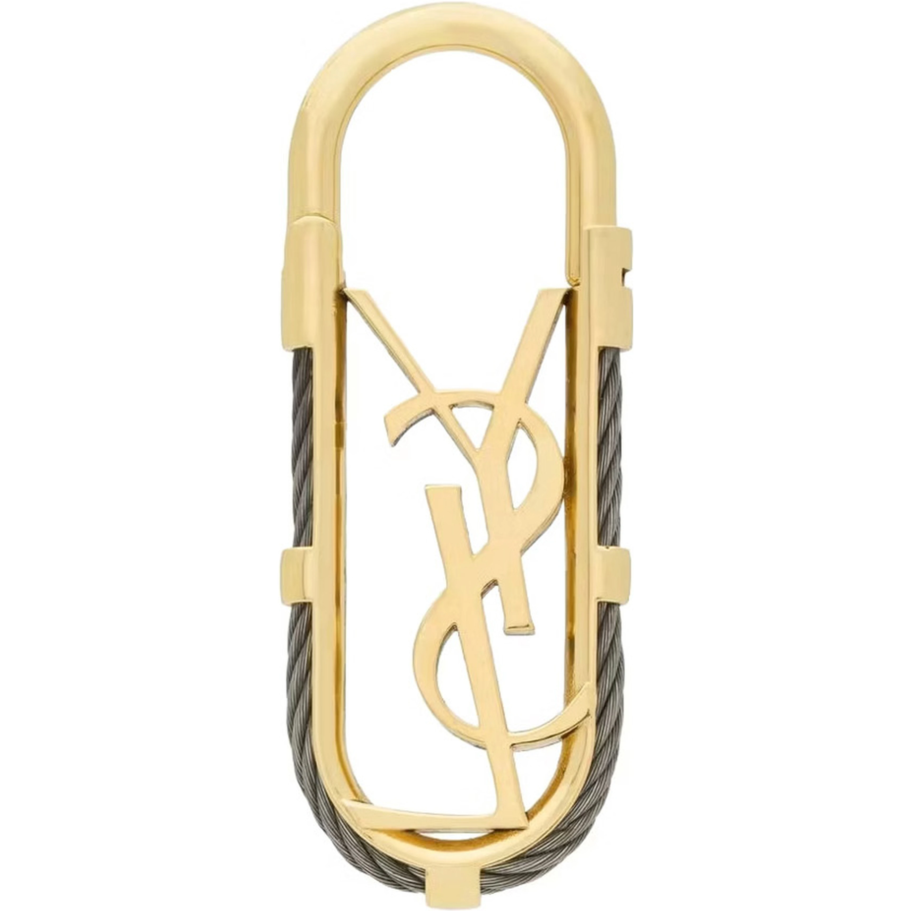 gold colored Keychain with YSL logo design in metal for men