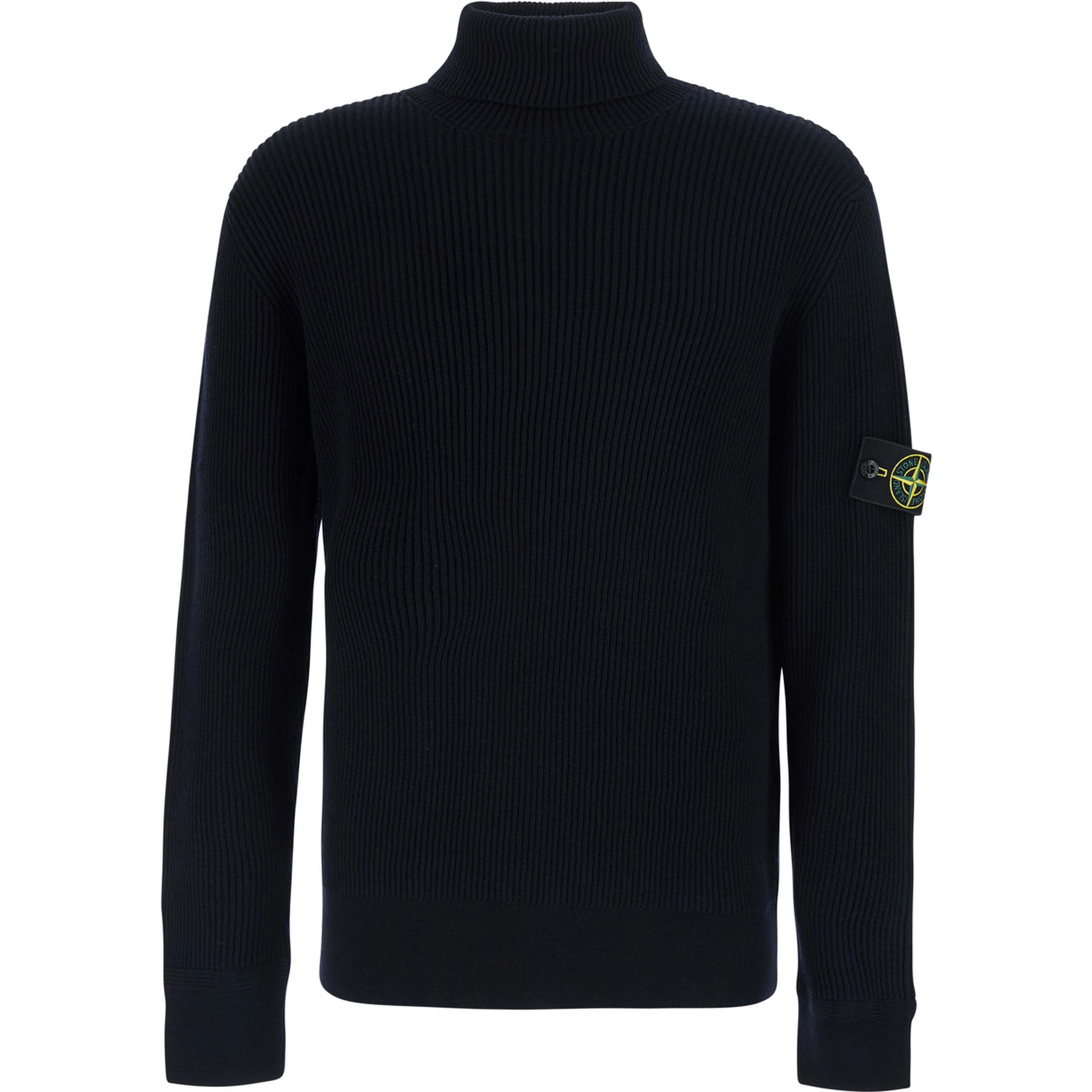 Blue Sweater with high collar and logo patch on the sleeve in Men