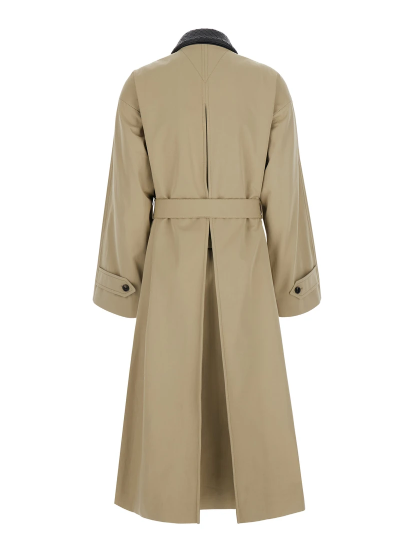 Beige Trench with classic collar with Intreccio and belt on the front in cotton for women