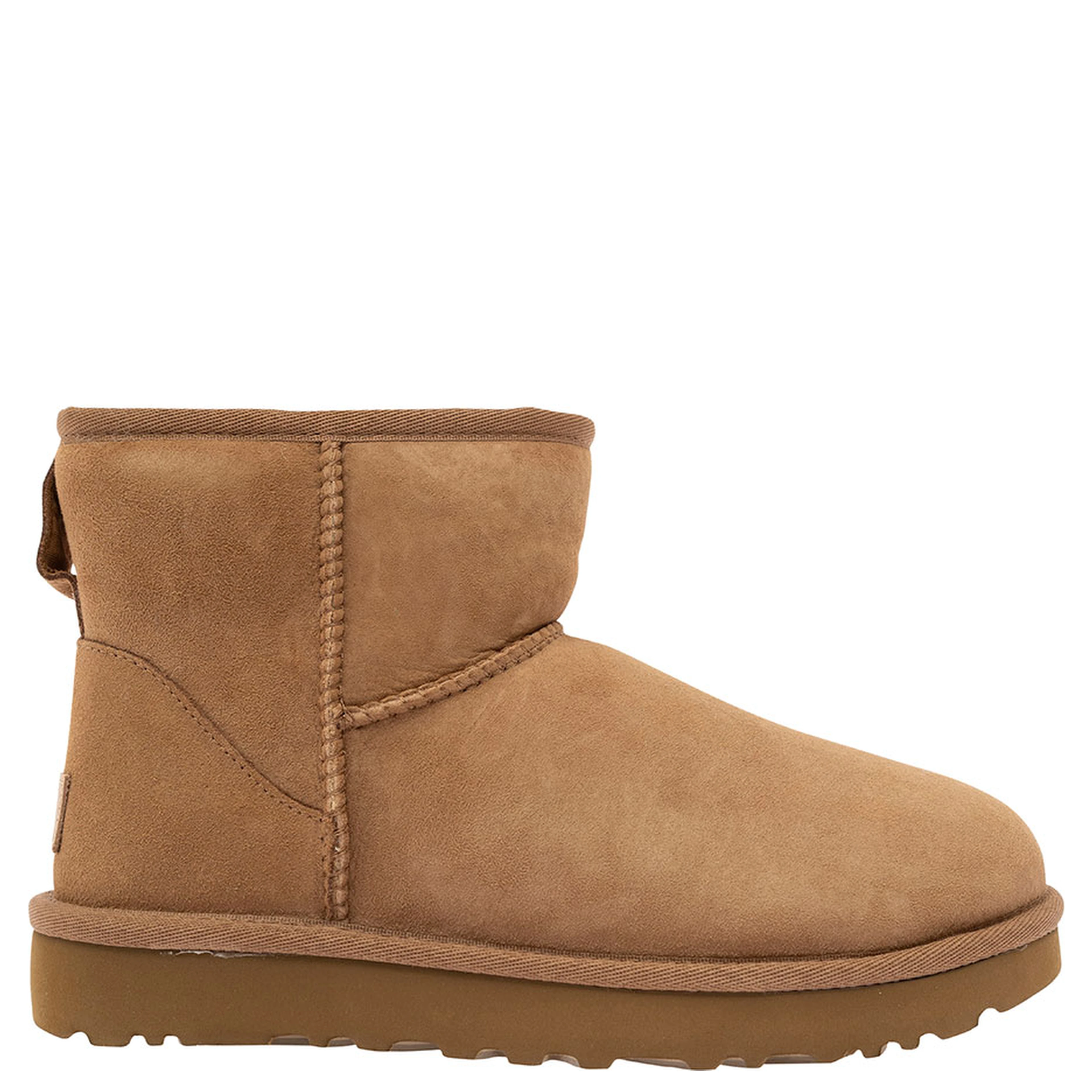 Boots Classic Mini with Logo Patch on the Back in Beige Suede for Women