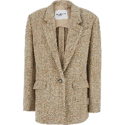 Parly Beige Single-Breasted Jacket with Notched Revers and Geometric Motif in Blend Wool for Women