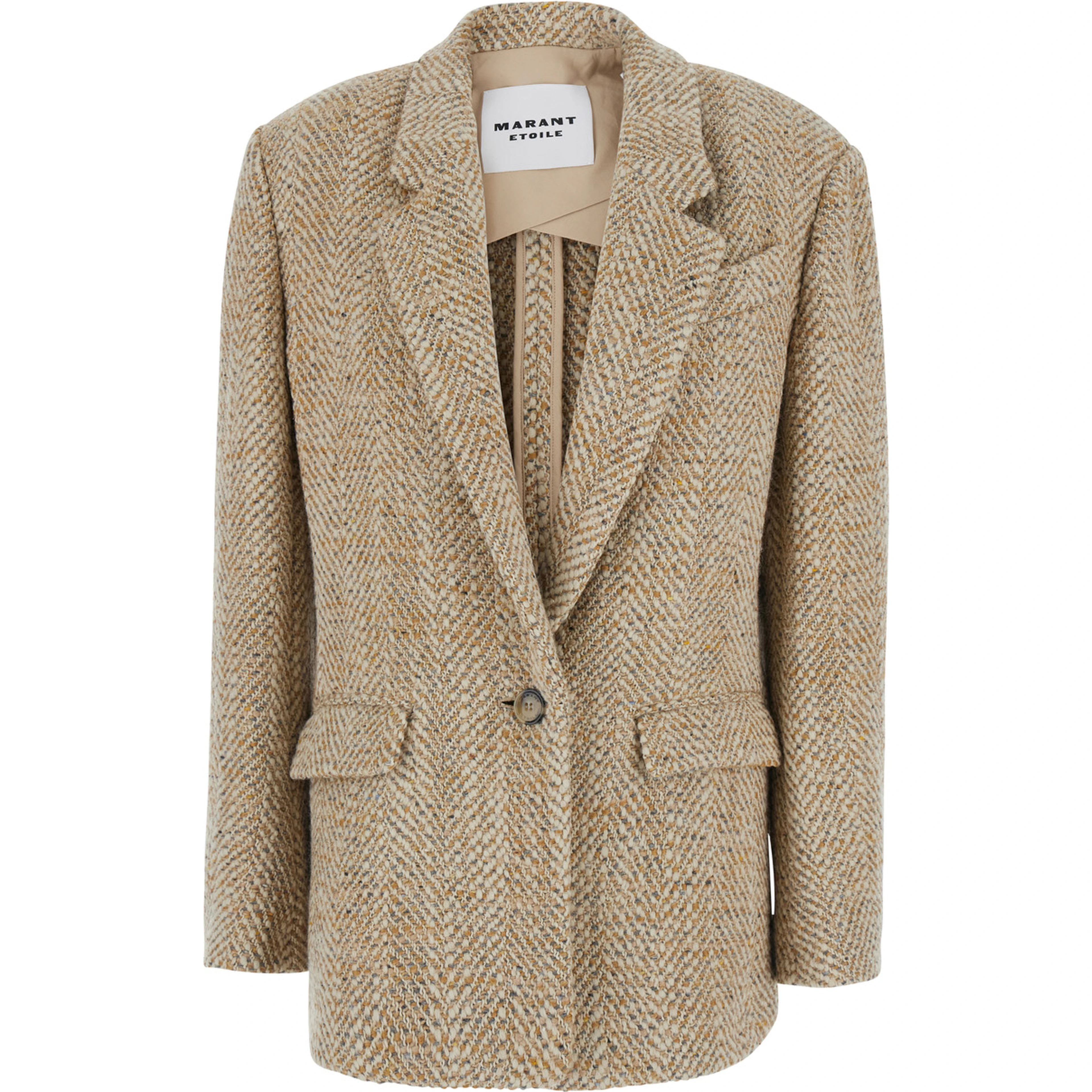 Parly Beige Single-Breasted Jacket with Notched Revers and Geometric Motif in Blend Wool for Women