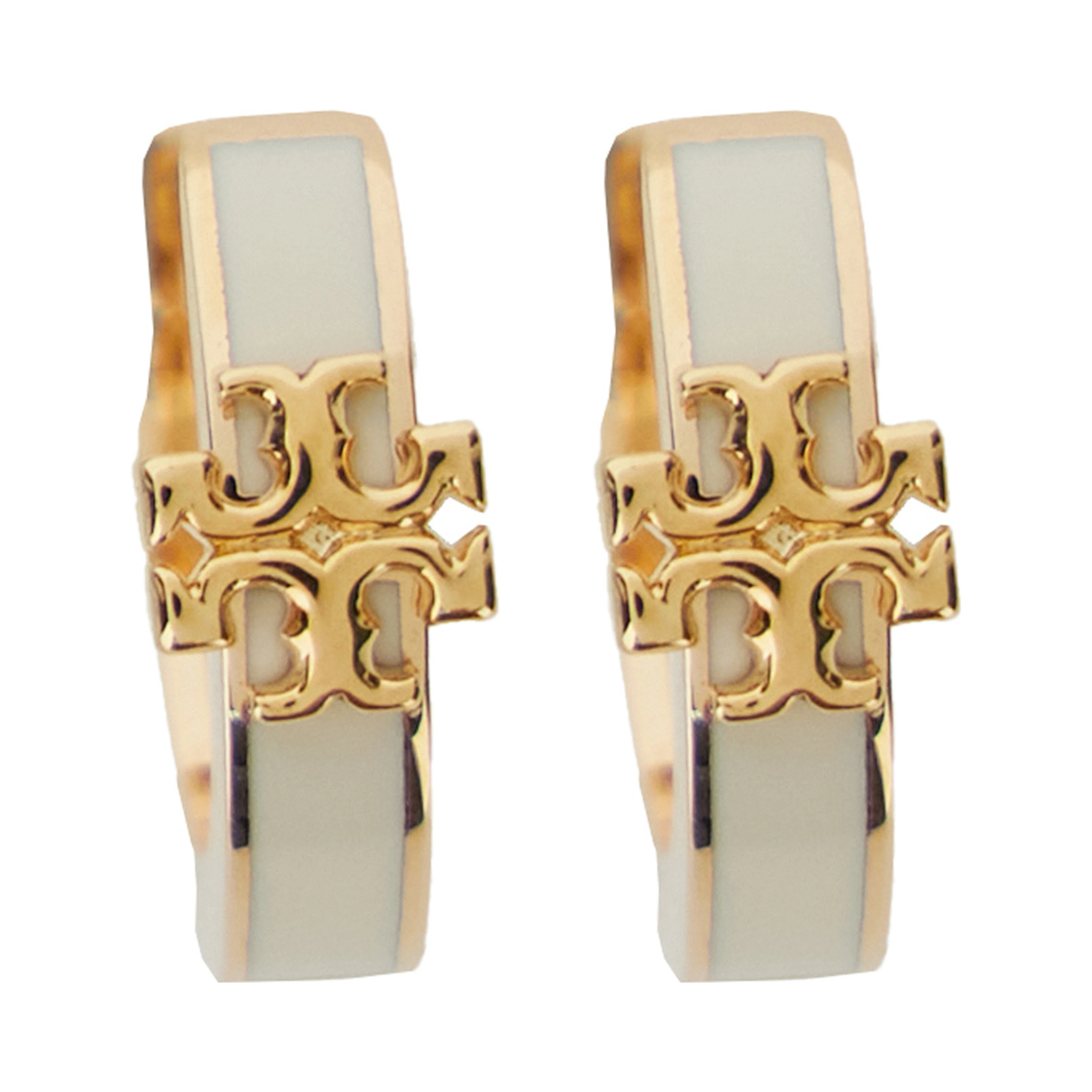 Earrings Kira with Double T Motif in Brass and White Metal for Women