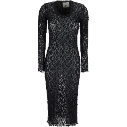 BELSANE black Long dress with all-over lace trim in cotton blend for women