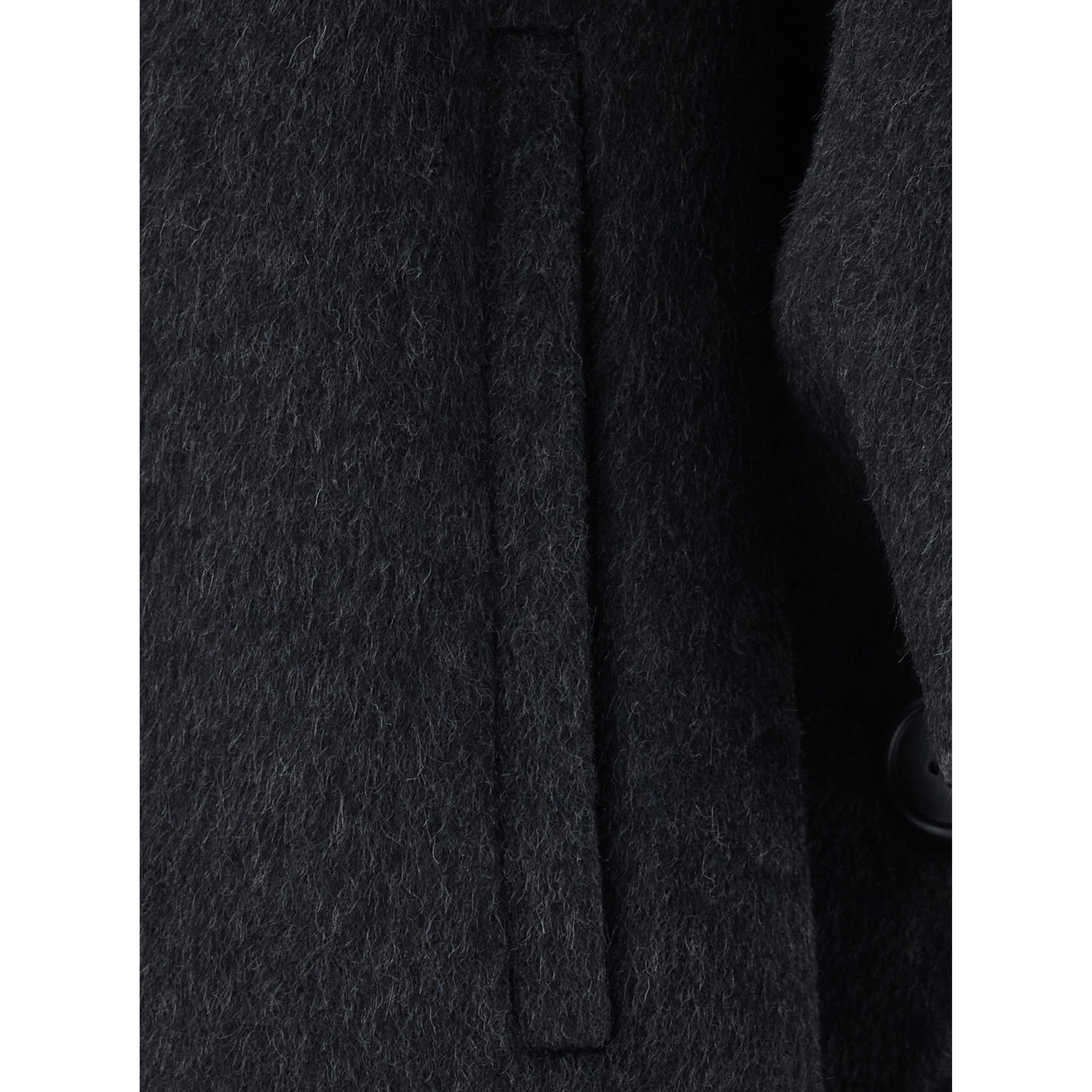 Gray fur coat with removable fur collar and wide short sleeves in eco fur for women