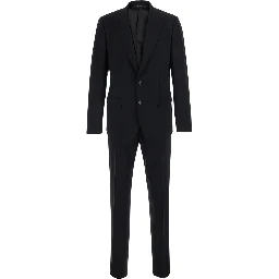 Martini Black Single-Breasted Suit with Peak Revers in Wool for for Men