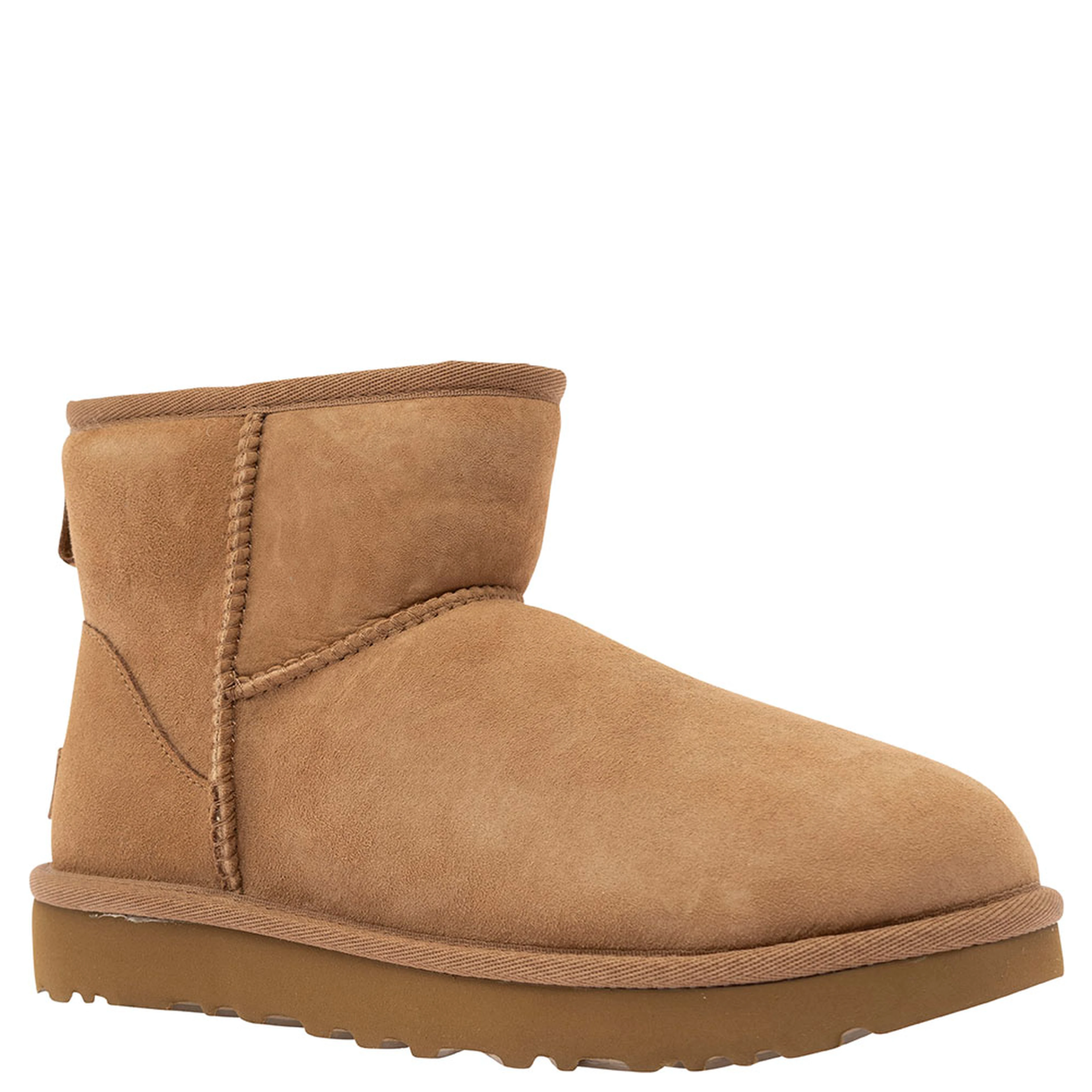 Boots Classic Mini with Logo Patch on the Back in Beige Suede for Women