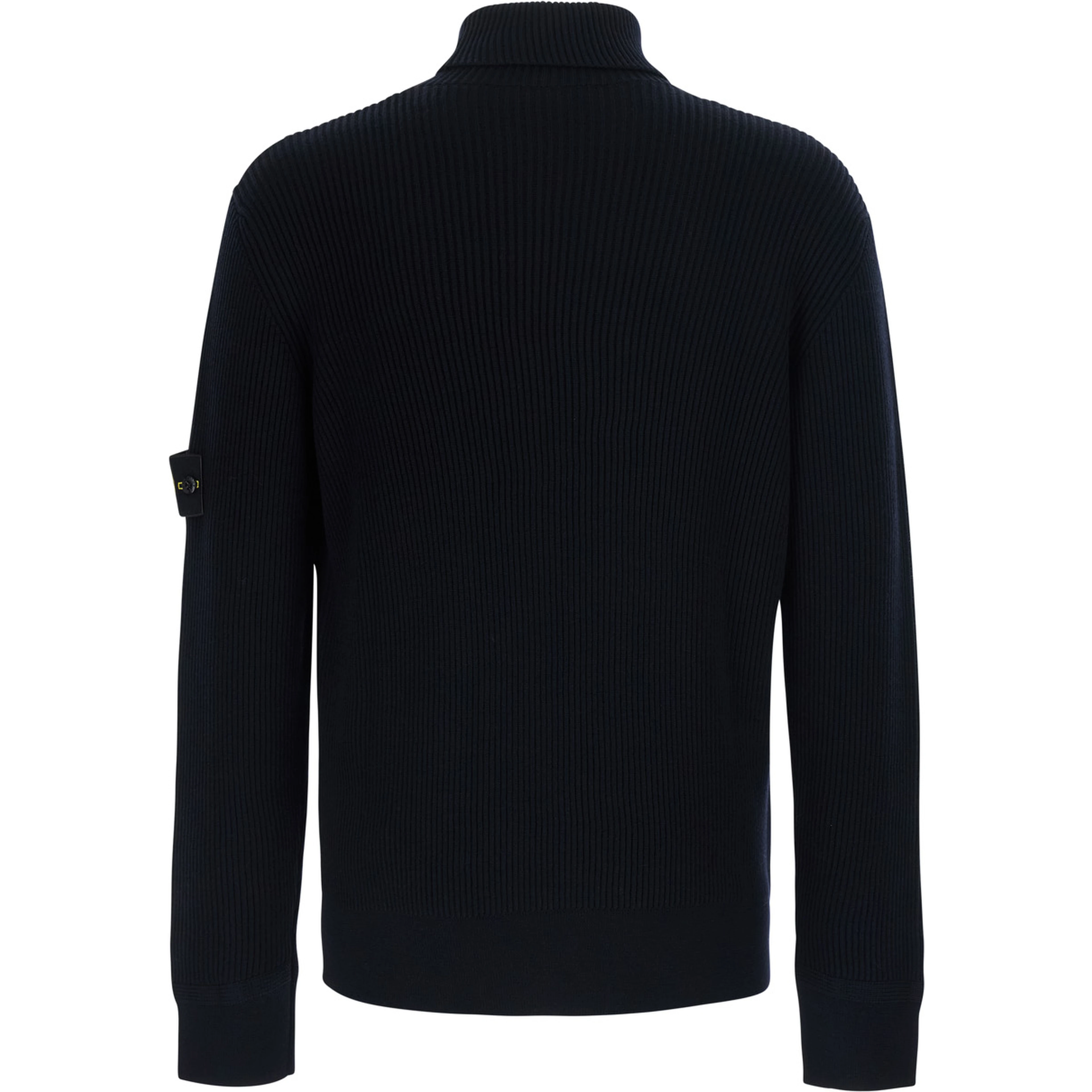 Blue Sweater with high collar and logo patch on the sleeve in Men