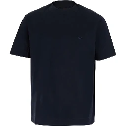 Blue Crew neck T-shirt with tone-on-tone logo embroidery on the front in cotton for men