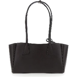 Brown Small Shoulder bag with Front Pocket and Logo lettering in Leather for Women