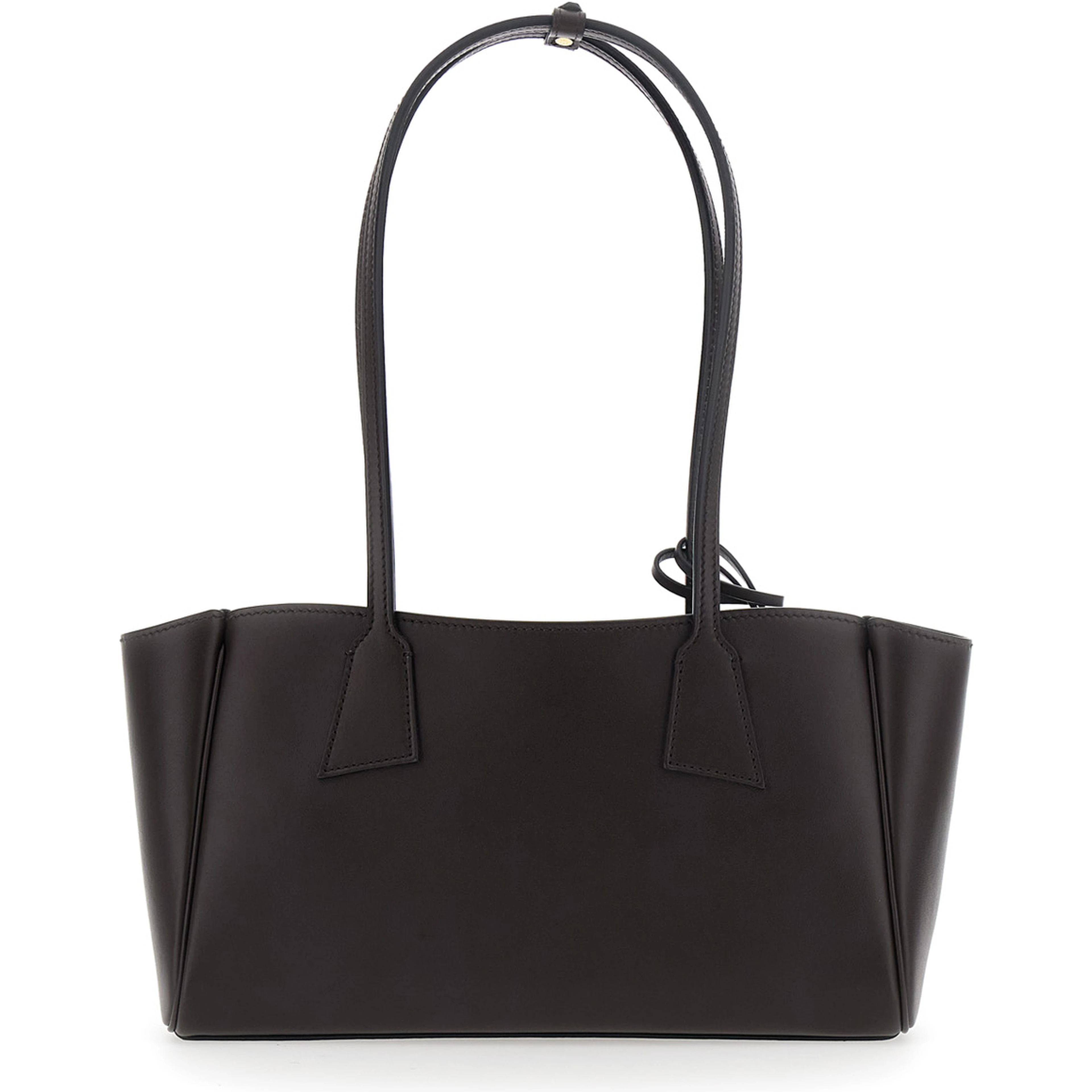 Brown Small Shoulder bag with Front Pocket and Logo lettering in Leather for Women