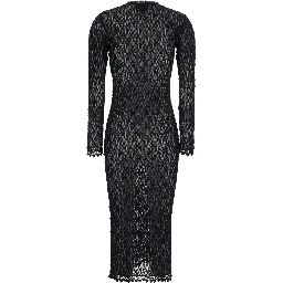 BELSANE black Long dress with all-over lace trim in cotton blend for women