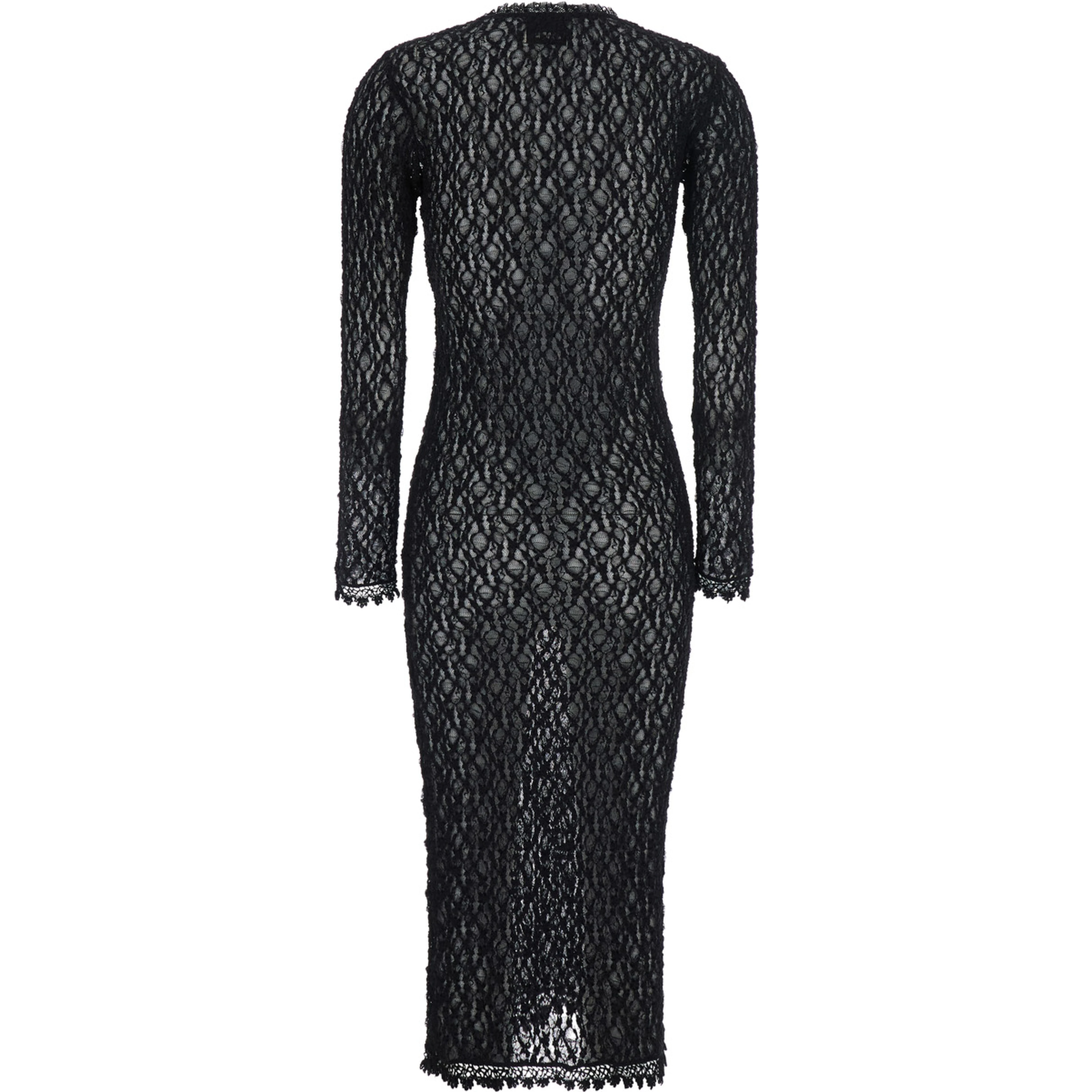 BELSANE black Long dress with all-over lace trim in cotton blend for women
